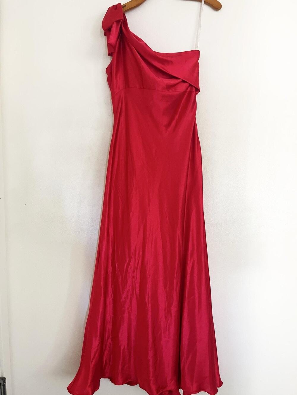 Jessica McClintock Gunne Sax Dress Women (VTG Sz 11)Red Satin One Shoulder Prom